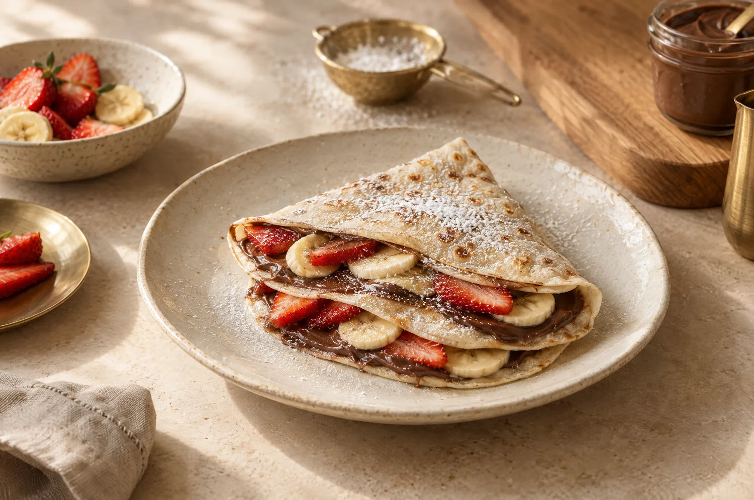 Nutella roti with strawberries and banana